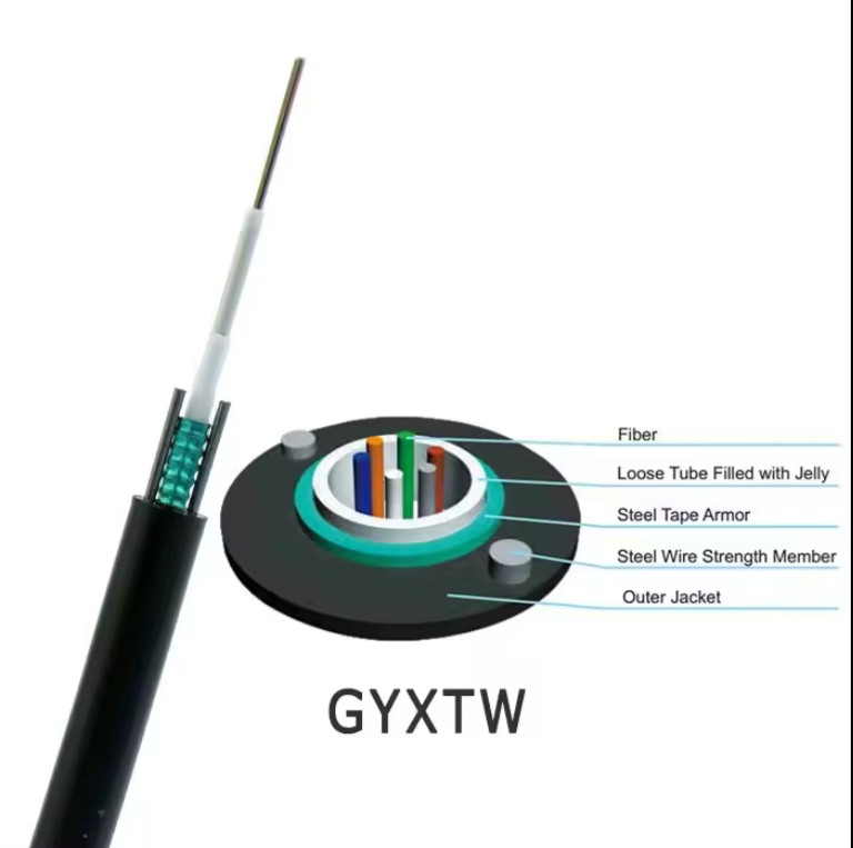 Cable à fibre optique extérieur GYXTW 12 cœurs Uni-tube Light Aerial blindé mode unique