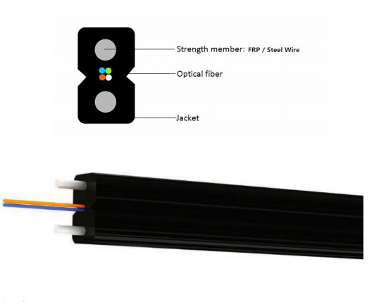 G657A 4 cœurs FTTH câble à fibre optique câble plat GJXH membre de résistance en acier