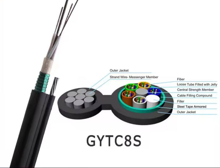 Cable aérien GYTC8S blindé Figure 8 avec ruban d'acier 24 36 48 72 Cable optique à fibre optique G652D